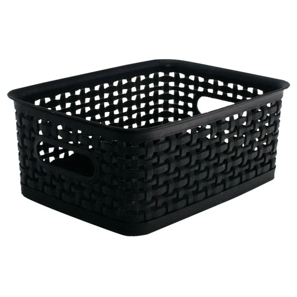 Plastic Weave Bin, Small Size, 4" x 7 1/2" x 10", Black