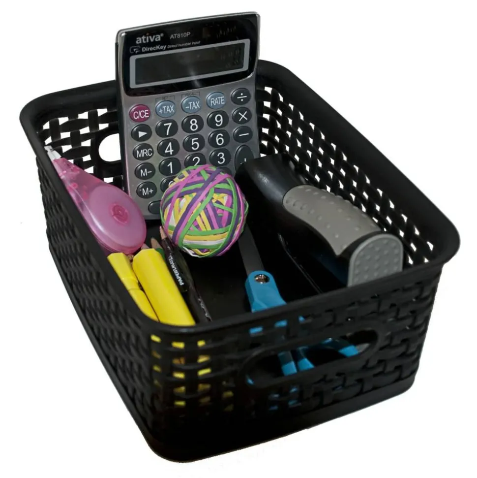 Plastic Weave Bin, Small Size, 4" x 7 1/2" x 10", Black