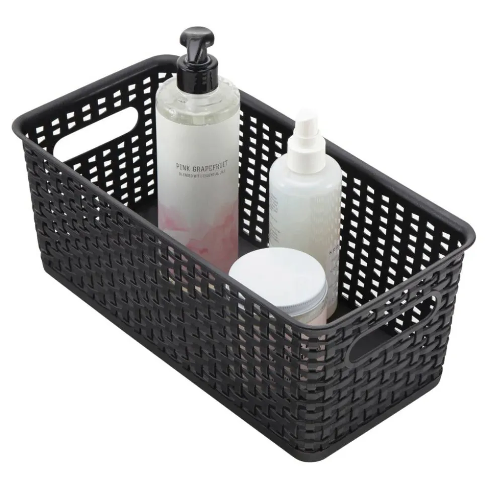 Plastic Weave Bookshelf Bin, Small Size, Black