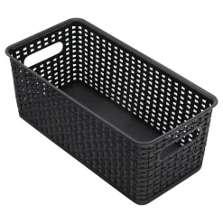 Plastic Weave Bookshelf Bin, Small Size, Black