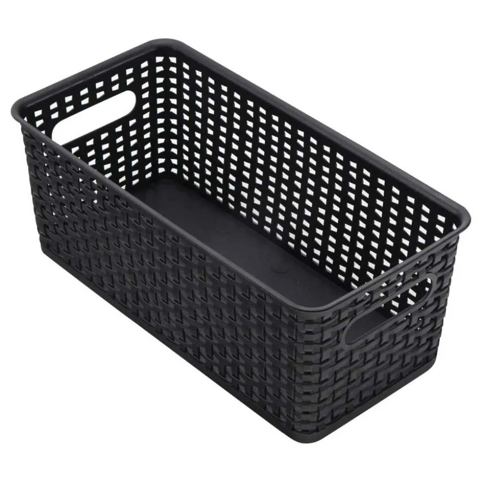 Plastic Weave Bookshelf Bin, Small Size, Black