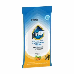 Pledge Multi-Surface Cleaner Wet Wipes, Cloth, 7 x 10, Fresh Citrus, White, 25/Pack, 12 Packs/Carton
