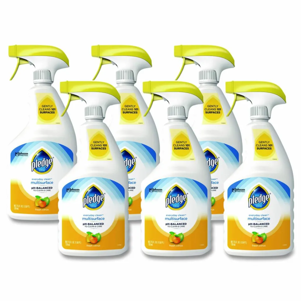 Pledge pH-Balanced Everyday Clean Multisurface Cleaner, Clean Citrus Scent, 25 oz Trigger Spray Bottle, 6/Carton