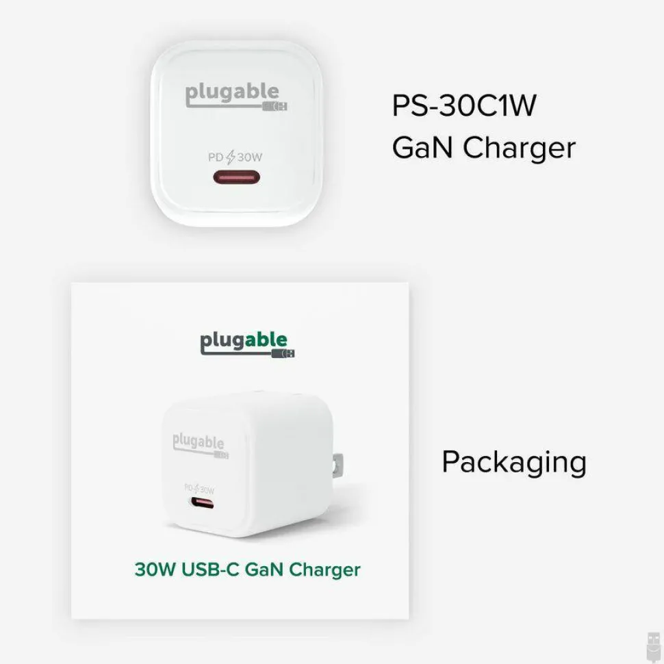 Plugable GaN USBC Charge Block 30W White