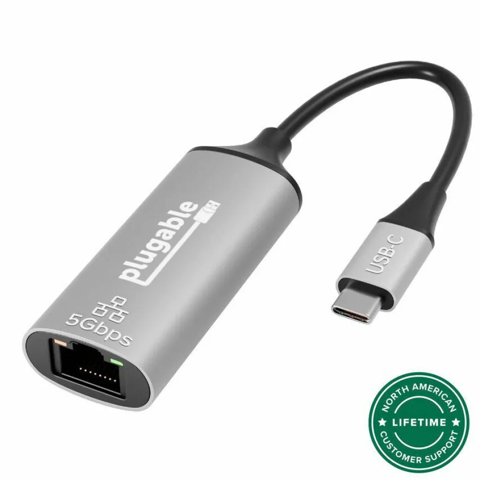 Plugable 5Gbps USB-C Ethernet Adapter - 5000Mbps Wired Network for Windows, macOS, and ChromeOS Laptops and Desktops