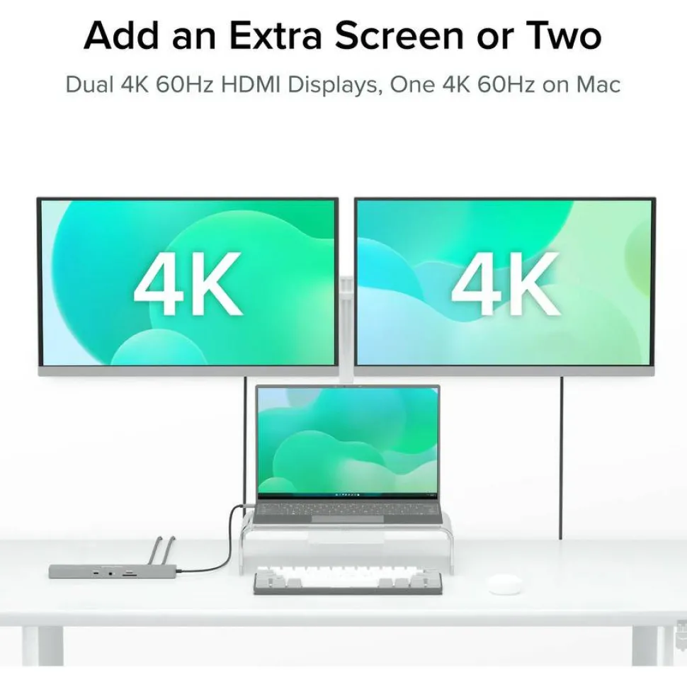 Plugable 11-in-1 USB-C Hub 100W USB-C Pass-through, Laptop Docking Station Dual Monitor with 4K 60Hz HDMI