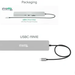 Plugable 11-in-1 USB-C Hub 100W USB-C Pass-through, Laptop Docking Station Dual Monitor with 4K 60Hz HDMI