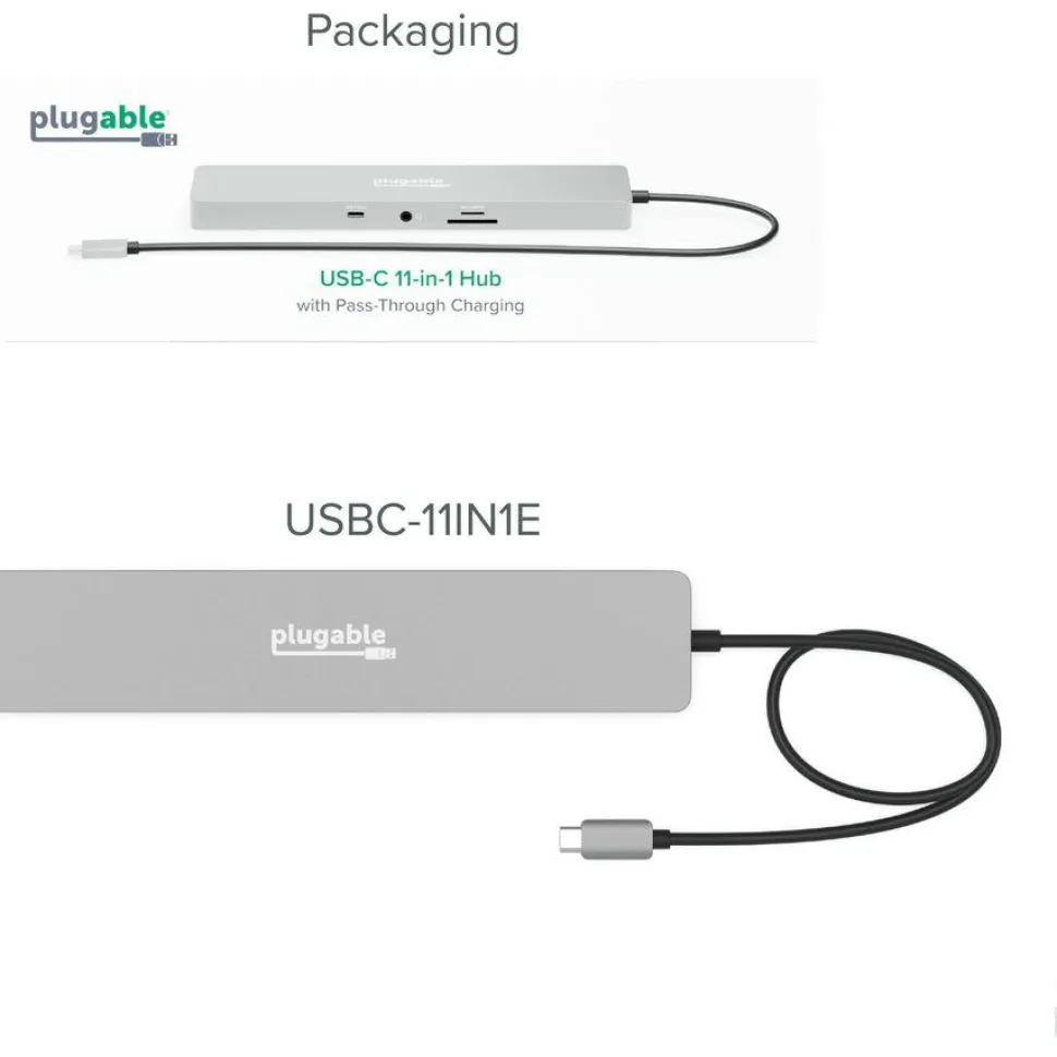Plugable 11-in-1 USB-C Hub 100W USB-C Pass-through, Laptop Docking Station Dual Monitor with 4K 60Hz HDMI