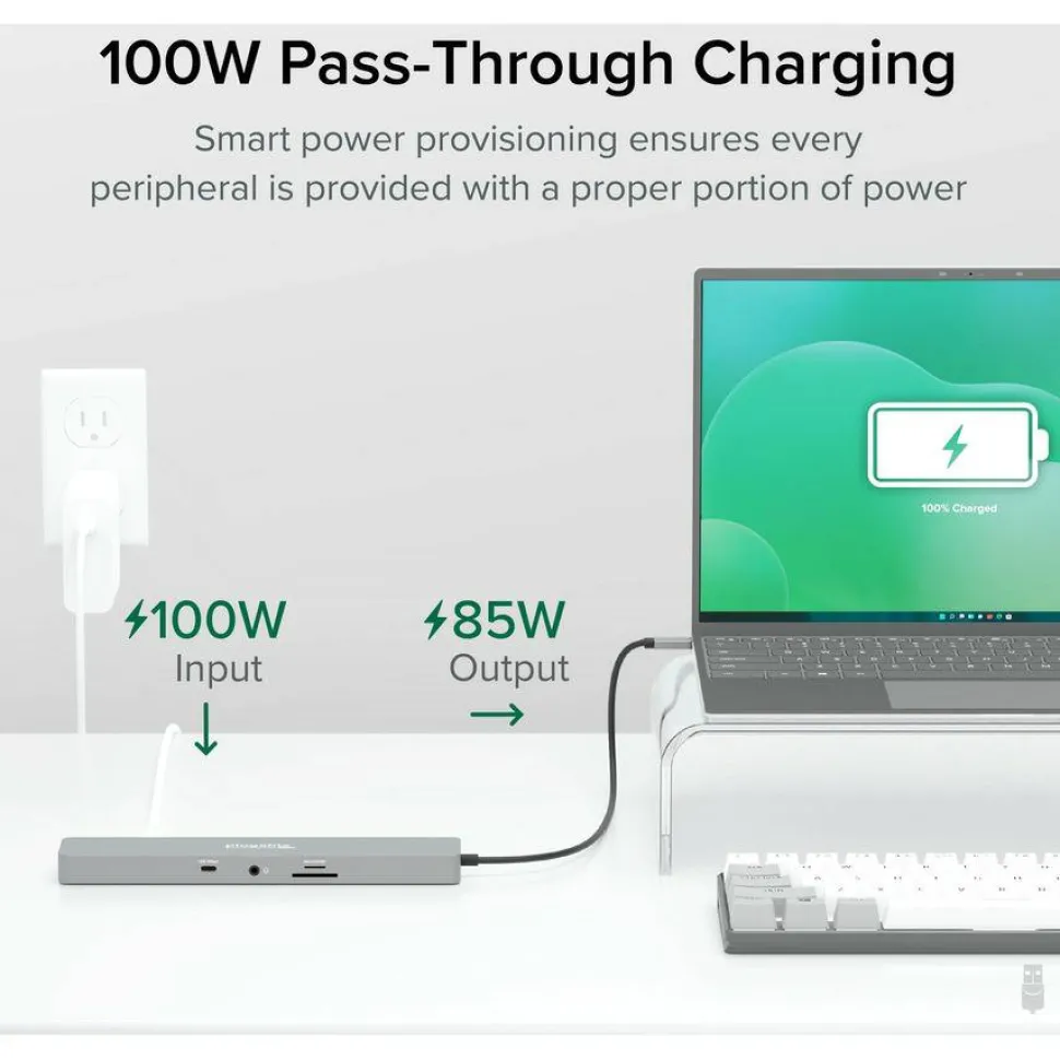 Plugable 11-in-1 USB-C Hub 100W USB-C Pass-through, Laptop Docking Station Dual Monitor with 4K 60Hz HDMI