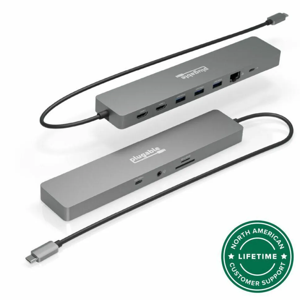 Plugable 11-in-1 USB-C Hub 100W USB-C Pass-through, Laptop Docking Station Dual Monitor with 4K 60Hz HDMI