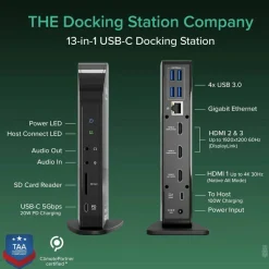 Plugable 13-in-1 USB-C Triple Monitor Docking Station with 100W Charging, Compatible with Windows, Mac, and Chrome with Thunderbolt 3 / 4 or USB-C