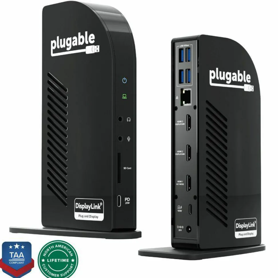 Plugable 13-in-1 USB-C Triple Monitor Docking Station with 100W Charging, Compatible with Windows, Mac, and Chrome with Thunderbolt 3 / 4 or USB-C