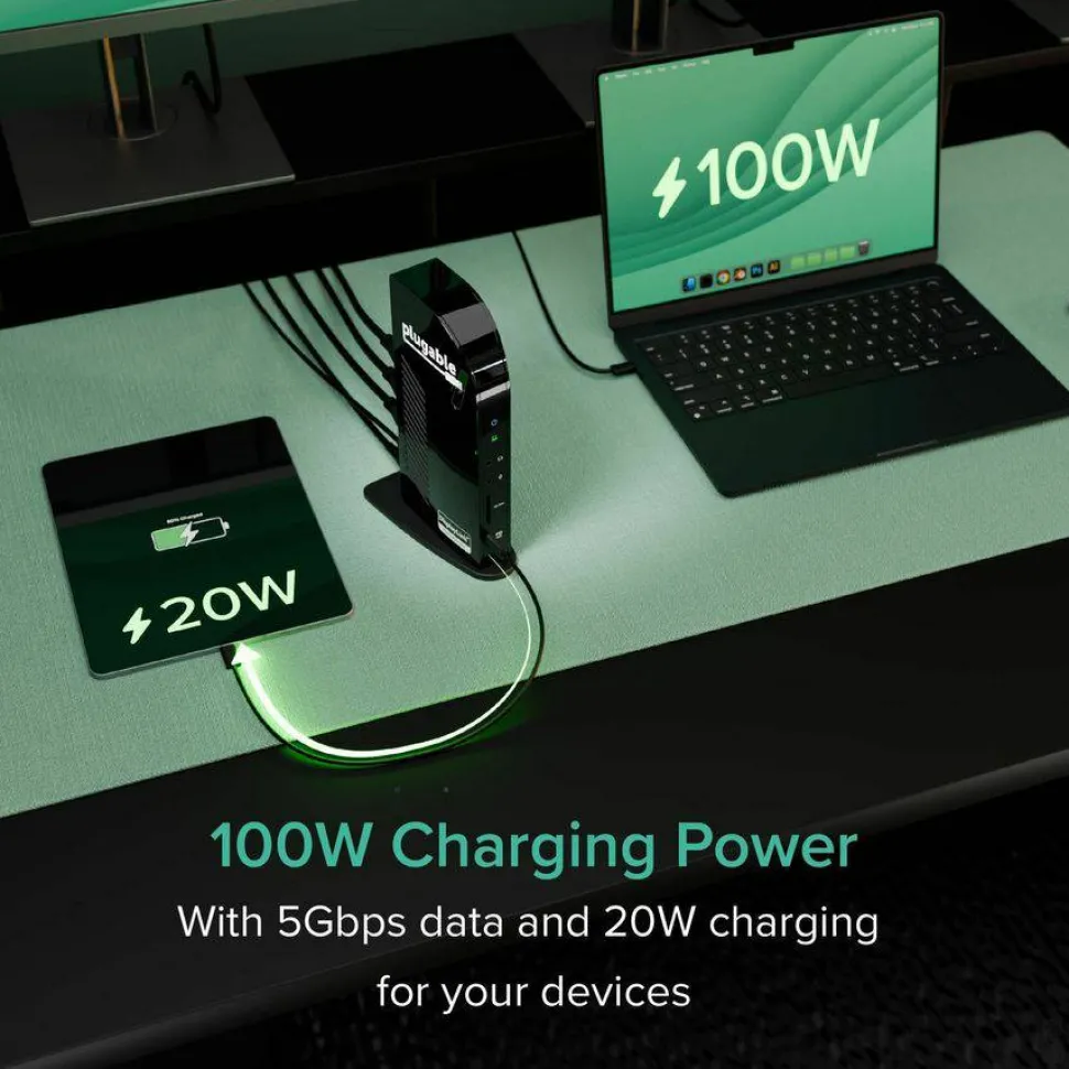 Plugable 13-in-1 USB-C Triple Monitor Docking Station with 100W Charging, Compatible with Windows, Mac, and Chrome with Thunderbolt 3 / 4 or USB-C