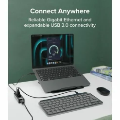 Plugable 3-Port USB 3.0 Hub with Gigabit Ethernet | Compatible with Windows, macOS, Linux, and ChromeOS