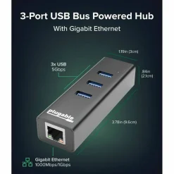Plugable 3-Port USB 3.0 Hub with Gigabit Ethernet | Compatible with Windows, macOS, Linux, and ChromeOS