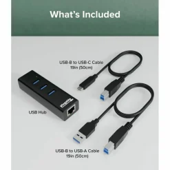 Plugable 3-Port USB 3.0 Hub with Gigabit Ethernet | Compatible with Windows, macOS, Linux, and ChromeOS