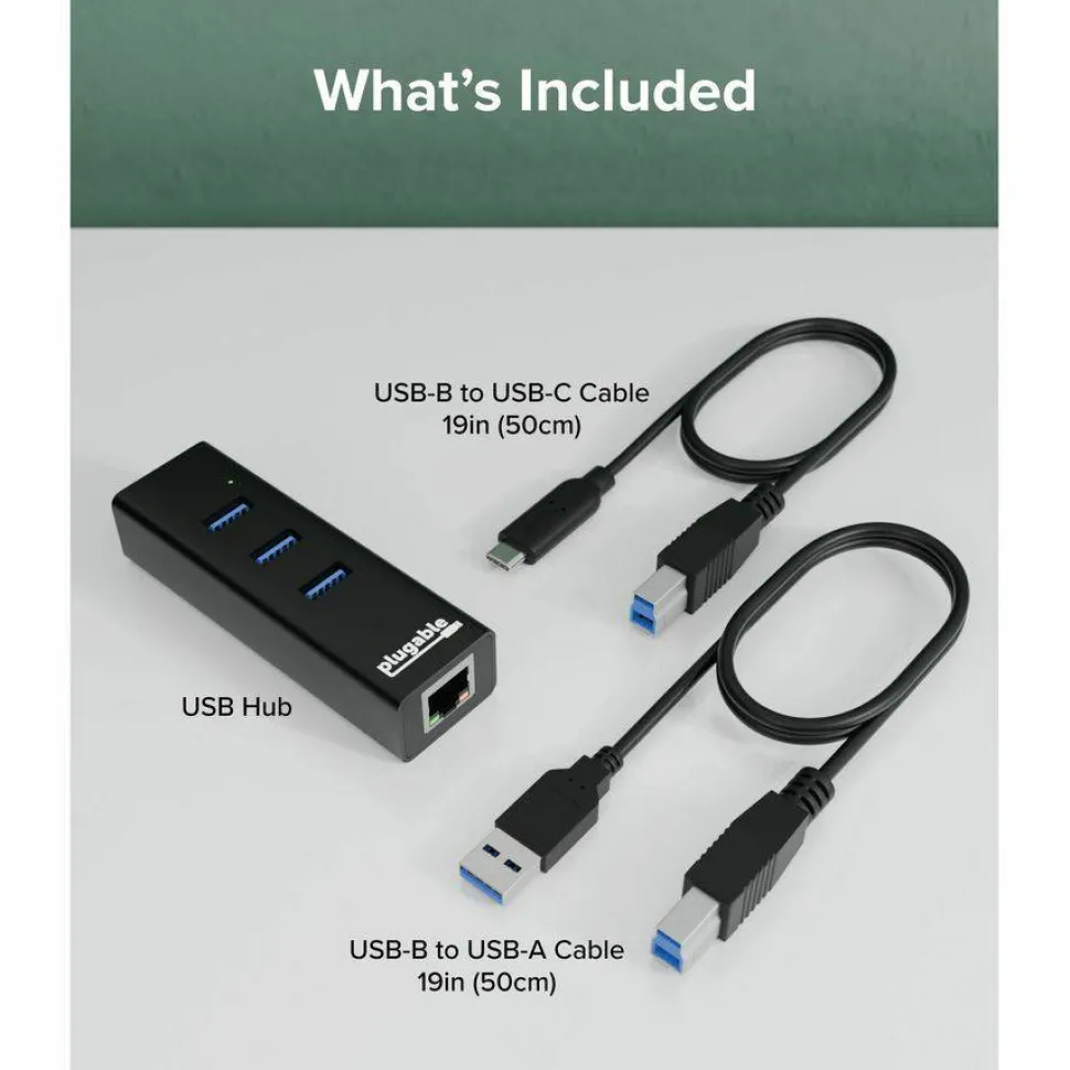 Plugable 3-Port USB 3.0 Hub with Gigabit Ethernet | Compatible with Windows, macOS, Linux, and ChromeOS