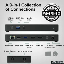 Plugable USB C Docking Station Dual Monitor 2 HDMI Ports, Power Delivery Dock, Dual 4K Monitor