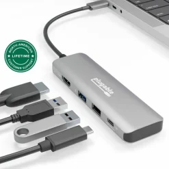 Plugable USB C Hub Multiport Adapter, 4 in 1, 100W Pass Through Charging USB C to HDMI 4K 60Hz