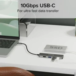 Plugable USB C Hub Multiport Adapter, 4 in 1, 100W Pass Through Charging USB C to HDMI 4K 60Hz