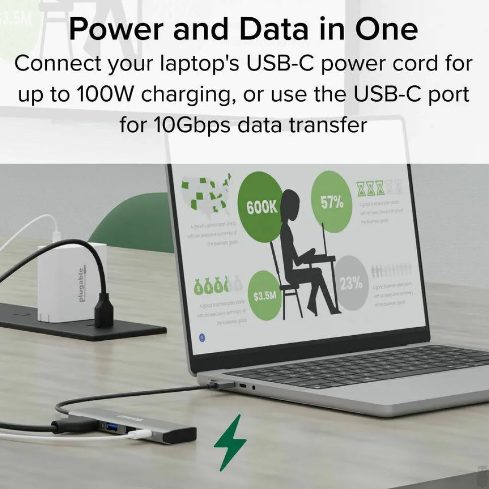 Plugable USB C Hub Multiport Adapter, 4 in 1, 100W Pass Through Charging USB C to HDMI 4K 60Hz