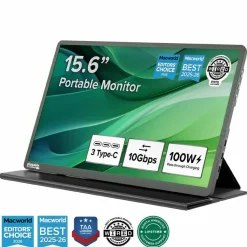 Plugable USB C Portable Monitor 15.6 Inch, 100W Pass-Through Charging for Your Laptop Smartphone Tablet