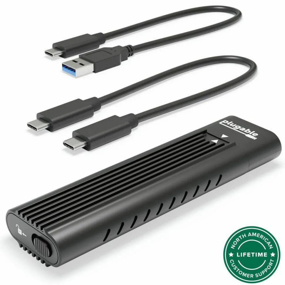 Plugable USB C to M.2 NVMe Tool-free Enclosure USB C and Thunderbolt 3 Compatible up to USB 3.1 Gen 2 Speeds (10Gbps).