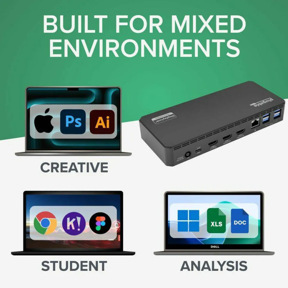 Plugable USB C Triple Display Docking Station | 100W PD, 3x HDMI (1x 4K 30Hz, 2x 1080p 60Hz), 6x USB 5Gbps Ports
