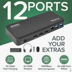 Plugable USB C Triple Display Docking Station | 100W PD, 3x HDMI (1x 4K 30Hz, 2x 1080p 60Hz), 6x USB 5Gbps Ports