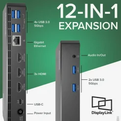 Plugable USB C Triple Display Docking Station | 100W PD, 3x HDMI (1x 4K 30Hz, 2x 1080p 60Hz), 6x USB 5Gbps Ports