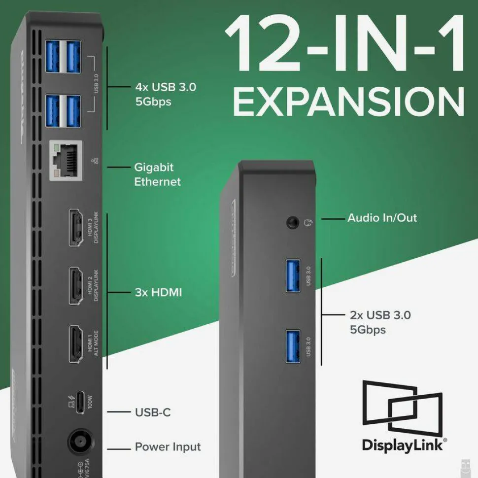 Plugable USB C Triple Display Docking Station | 100W PD, 3x HDMI (1x 4K 30Hz, 2x 1080p 60Hz), 6x USB 5Gbps Ports