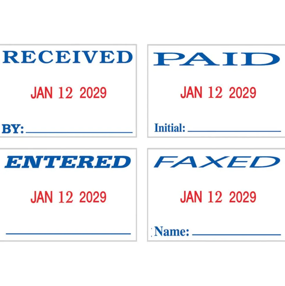 2000 PLUS Date 4 Message Dater Stamp Self-Inking Date 4-in-1 Message Dater Stamp, Received, Entered, Paid, Faxed, 15/16" x 1-3/4", Blue and Red Ink