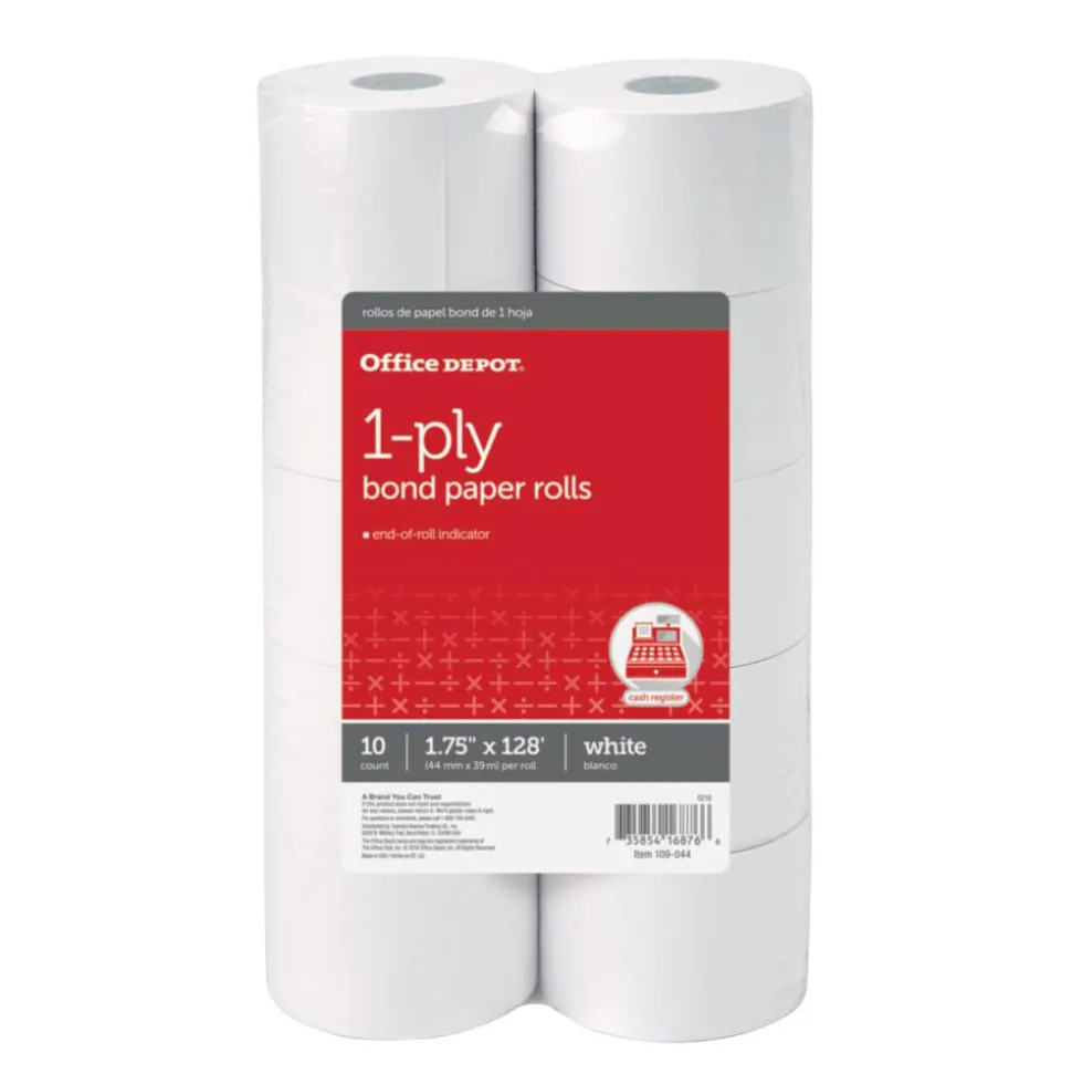 1-Ply Bond Paper Rolls, 1-3/4" x 128', White, Pack Of 10