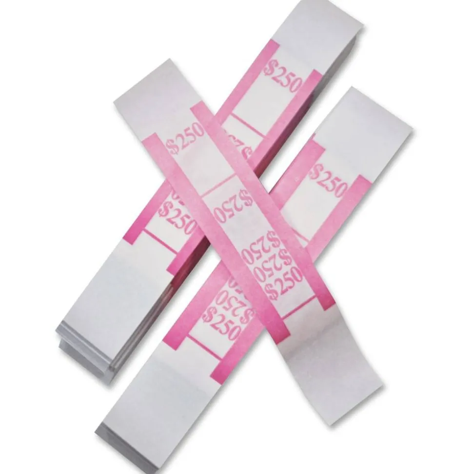 PM Company Currency Bands, $250.00, Cerise, Pack Of 1,000