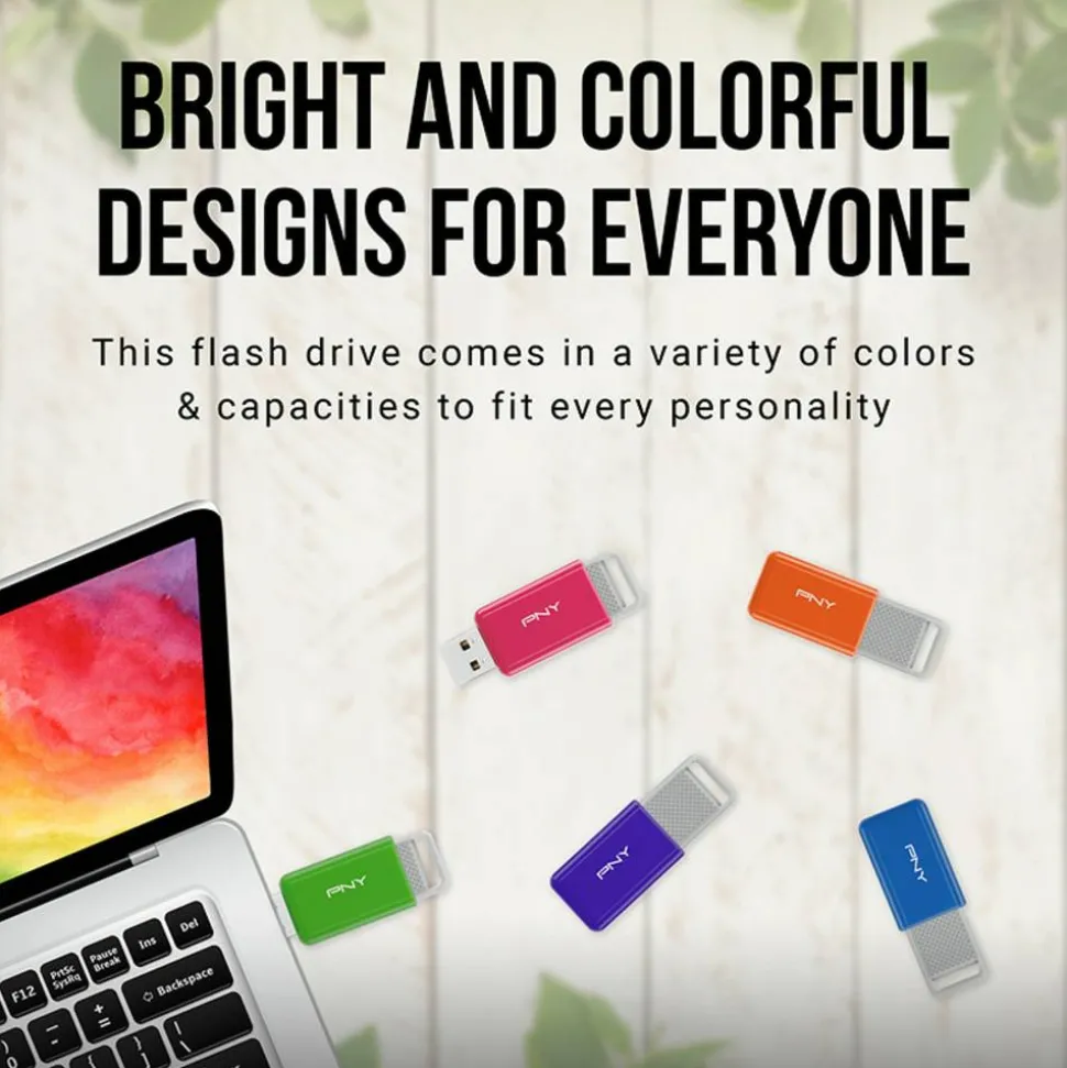 PNY USB 2.0 Flash Drives, 16GB, Assorted Colors, Pack Of 5 Flash Drives