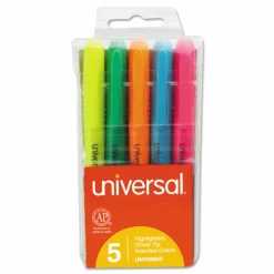 Pocket Highlighters, Assorted Ink Colors, Chisel Tip, Assorted Barrel Colors, 5/Set