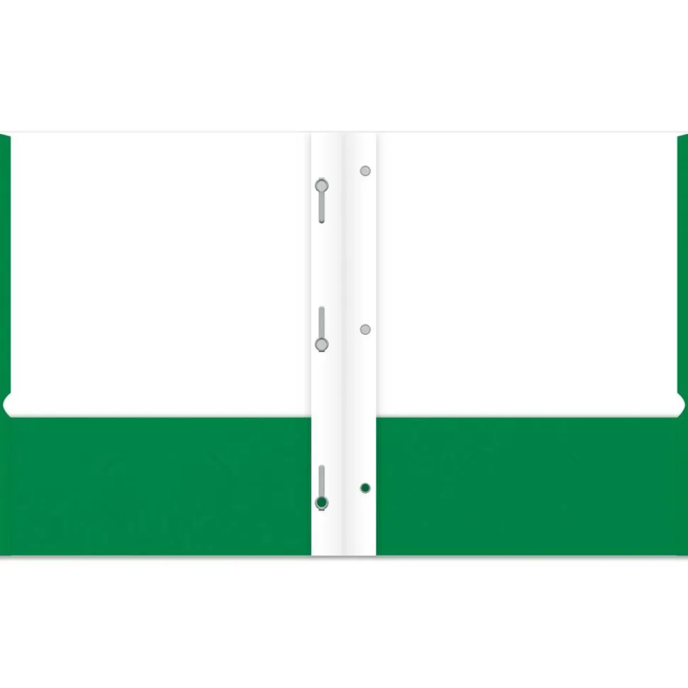 2-Pocket School-Grade Paper Folder with Prongs, Letter Size, Green