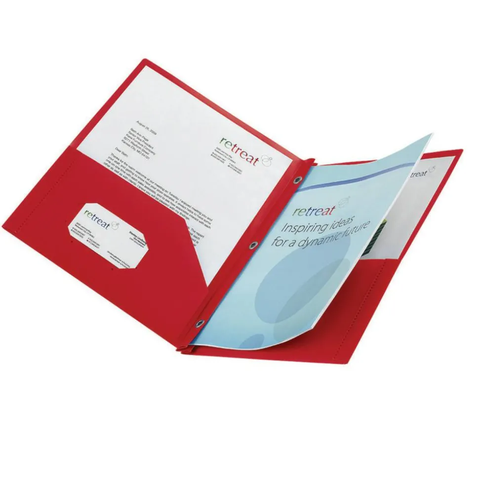 2-Pocket School-Grade Poly Folder with Prongs, Letter Size, Red