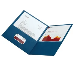 2-Pocket Textured Paper Folders, Dark Blue, Pack Of 25
