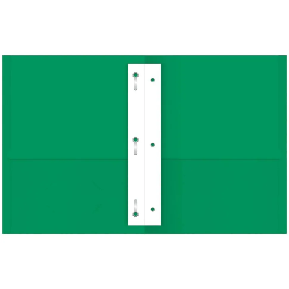 2-Pocket Textured Paper Folders With Prongs, Light Green, Pack Of 10