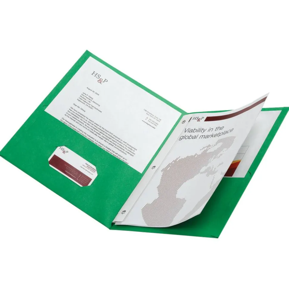 2-Pocket Textured Paper Folders With Prongs, Light Green, Pack Of 10