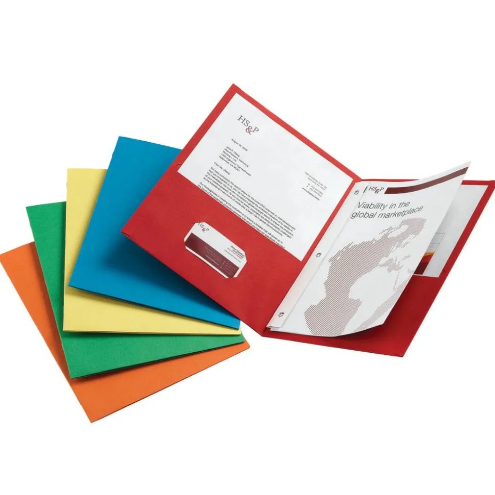 2-Pocket Textured Paper Folders With Prongs, Assorted Colors, Pack Of 25