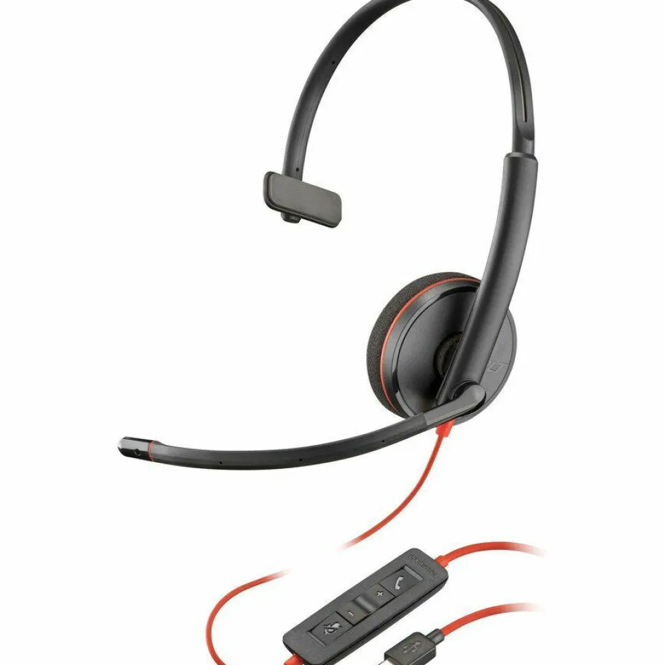 Poly Blackwire 3210 Monaural USB-C Black Headset + USB-C/A Adapter (Bulk)