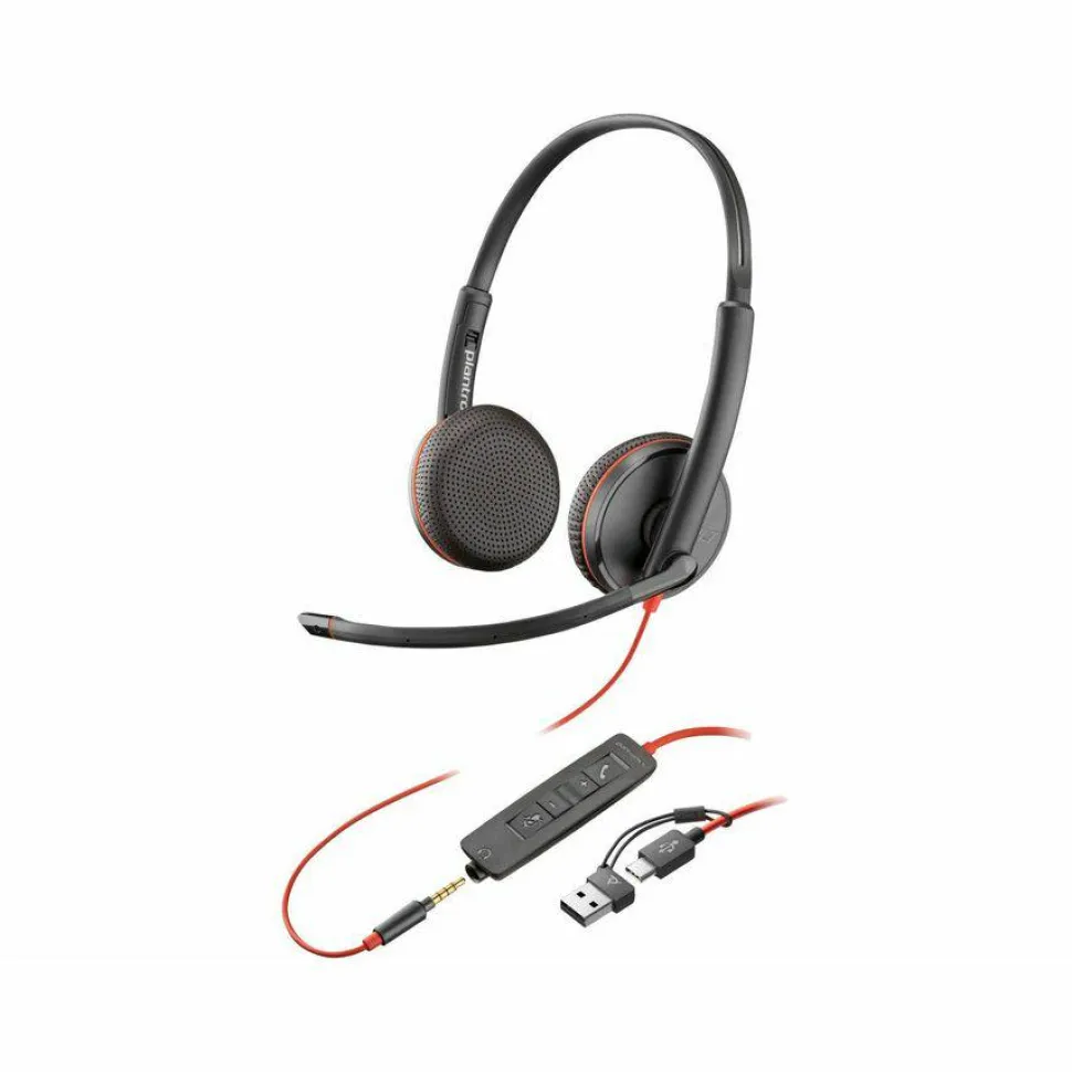 Poly Blackwire 3225 Stereo USB-C Headset + 3.5mm Plug + USB-C/A Adapter