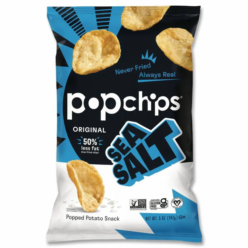popchips Potato Chips, Sea Salt Flavor, 0.8 oz Bag, 24/Carton