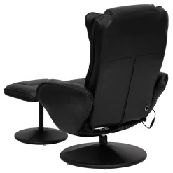 Poppy Massaging Multi-Position Plush Recliner with Side Pocket and Ottoman in Black LeatherSoft