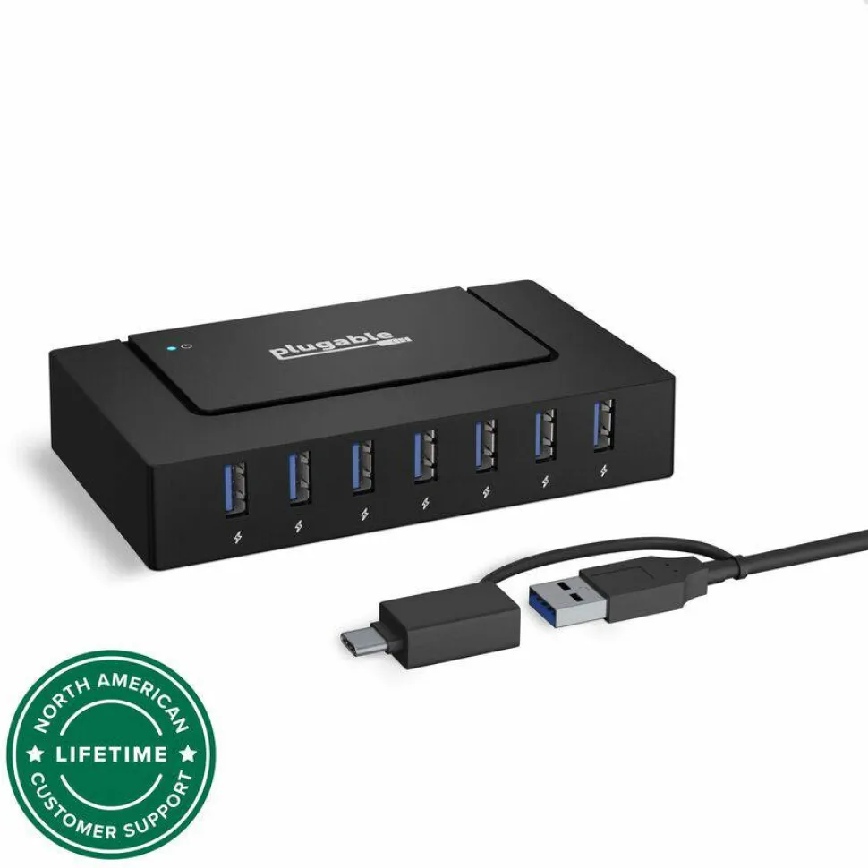 7 Port USB Charging Hub for Laptops with USB-C or USB 3.0