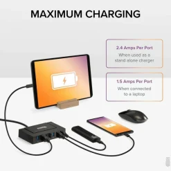 7 Port USB Charging Hub for Laptops with USB-C or USB 3.0