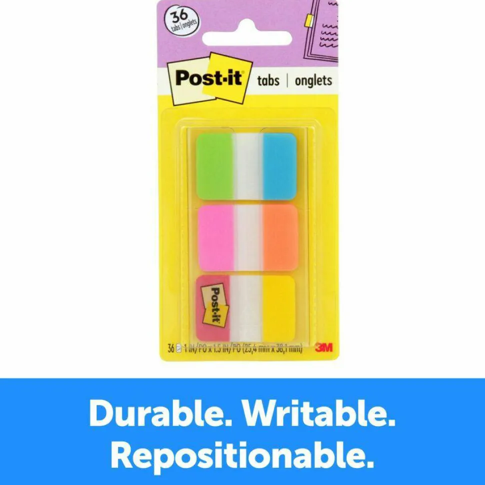 Post-it 1" x 1 1/2" Durable Index Tabs, Assorted, 6 Tabs Per Pad, Pack Of 6 Pads