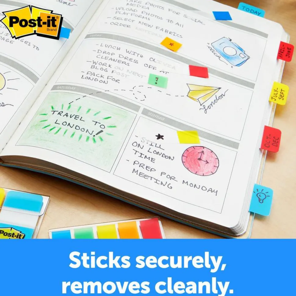 Post-it 1" x 1 1/2" Durable Index Tabs, Assorted, 6 Tabs Per Pad, Pack Of 6 Pads